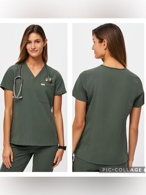 EUC Figs Women’s Catarina One-Pocket Scrub Top in Moss
